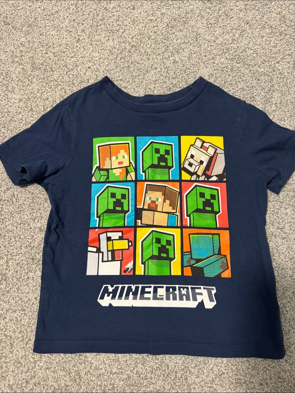 Old Navy Navy Blue Minecraft Graphic Tee with Green Accents